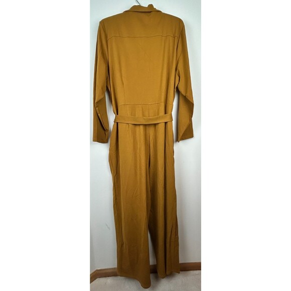 Mod X Womens 3X Mustard Belted Button Up Stretchy Jumpsuit - Picture 4 of 16